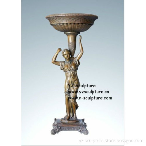 Bronze Flower Vase with Statue (OBI-B094)